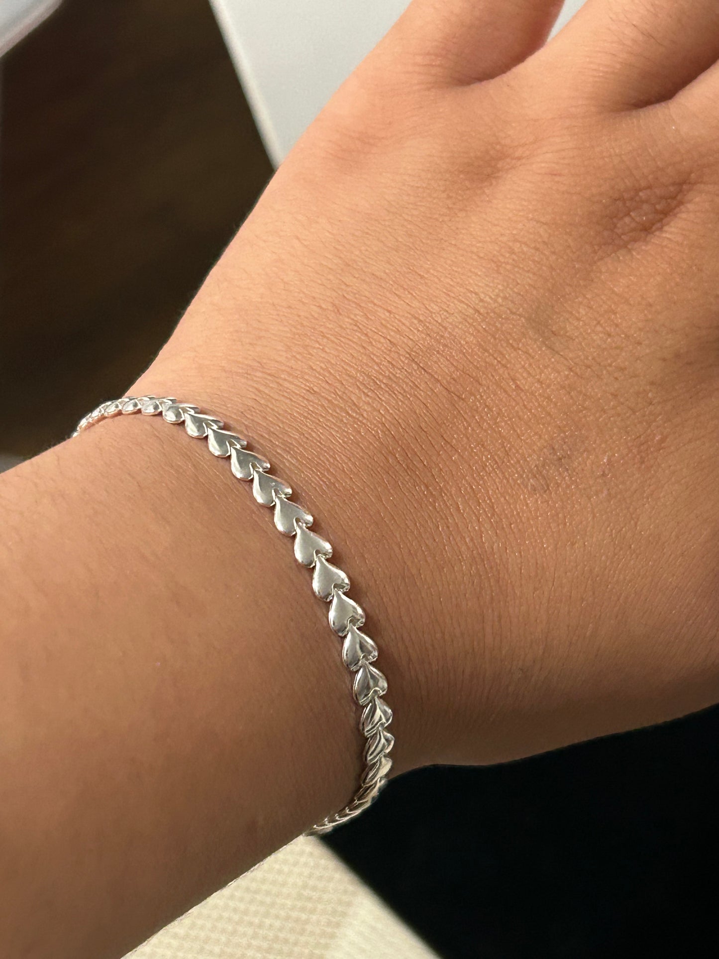 Italy 3.7mm Heart Stampato Bracelet in Hollow 925 Sterling Silver