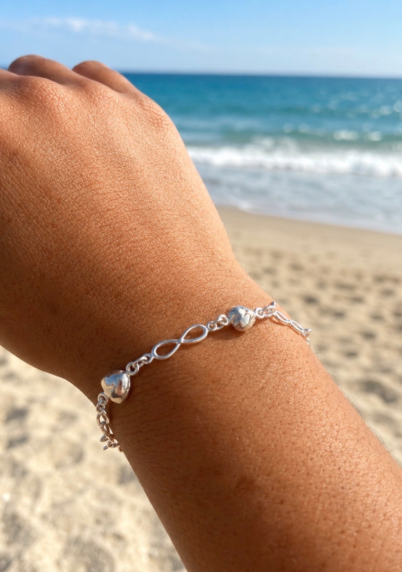 925 silver Puffy heart and infinity bracelet