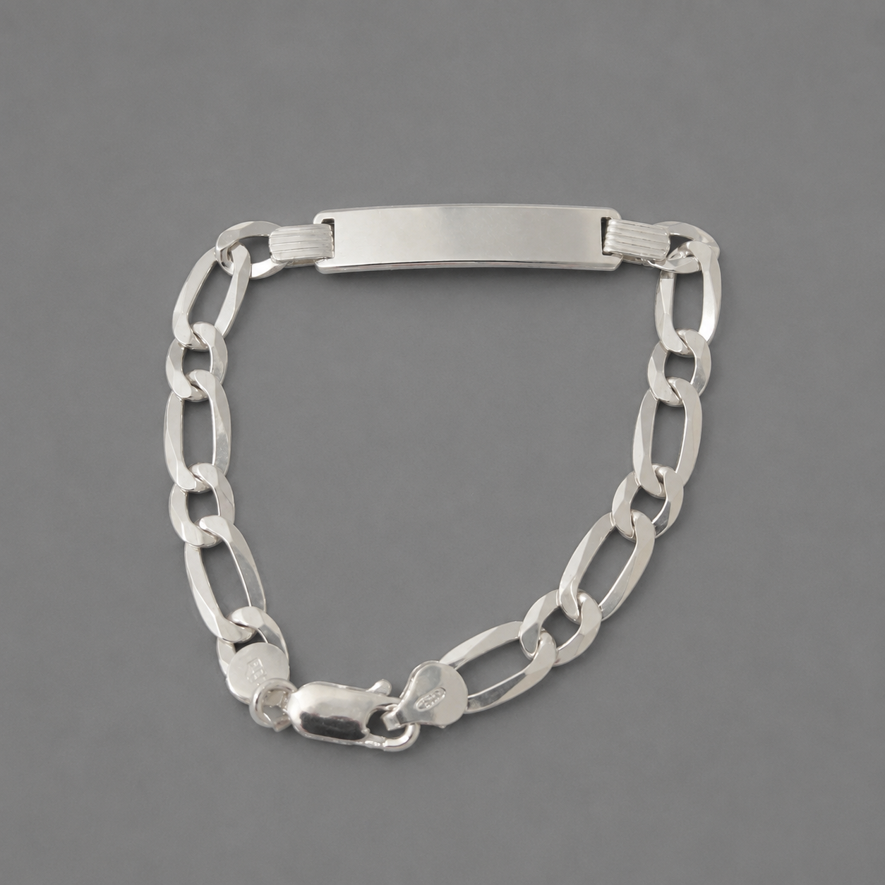 Sterling Silver 7mm Figaro Chain ID Bracelet