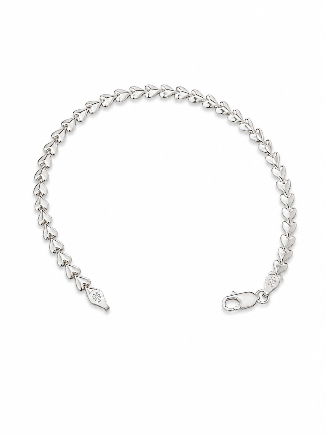 Italy 3.7mm Heart Stampato Bracelet in Hollow 925 Sterling Silver