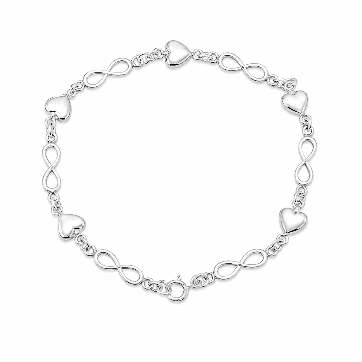 925 silver Puffy heart and infinity bracelet