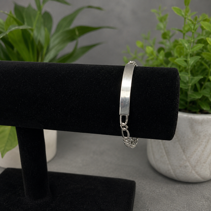 925 silver figaro id bracelet